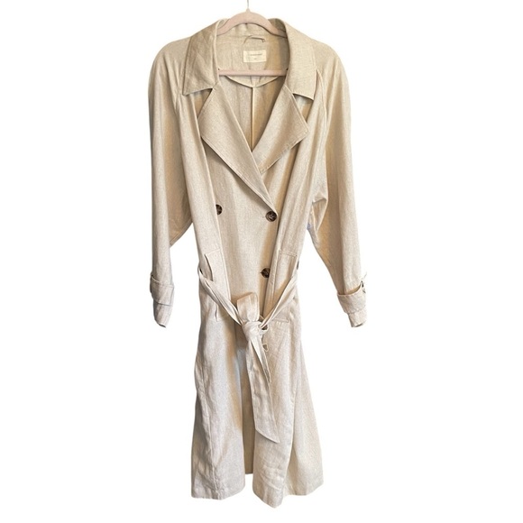 MARFINNO GG-Made in Uruguay-Double Breasted—Linen -Tie Waist Trench Coat-NWT - Picture 1 of 15